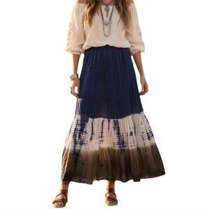 Vtg Style & Co Blue Tie Dye Tiered Maxi Skirt | Bohemian Western Boho Midi M